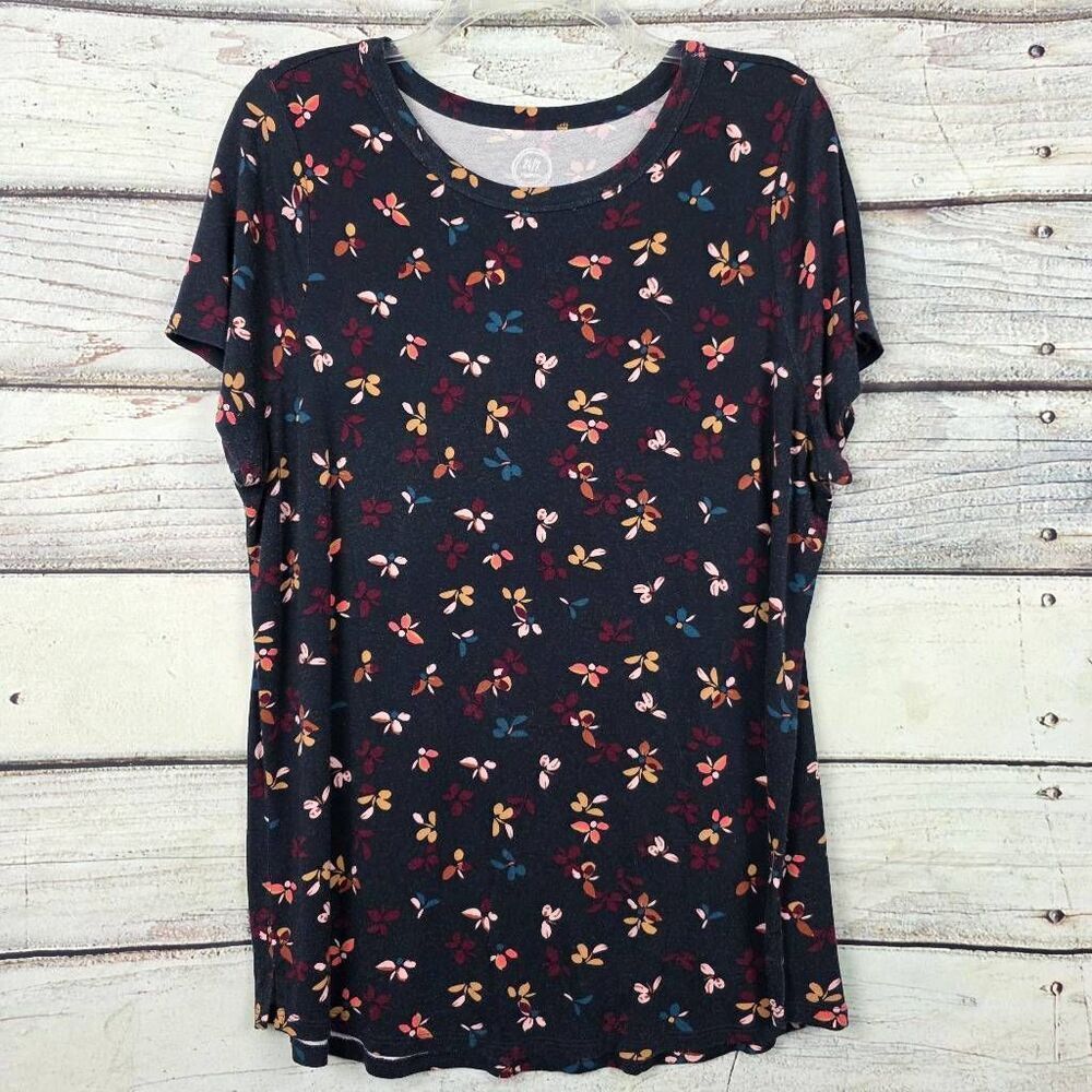 Maurices 24/7 Comfort Apparel Floral Short Sleeve Tunic 2X